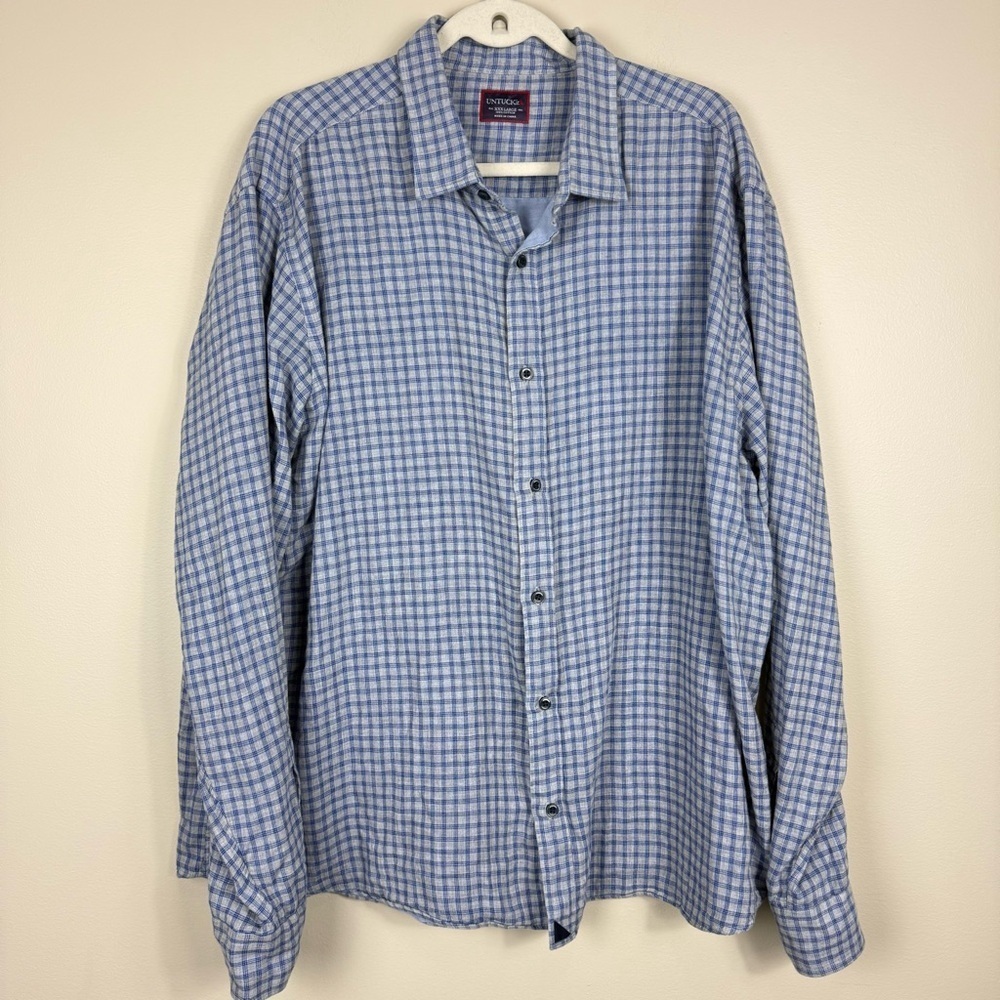 UNTUCKit Button up Mens XXXL Blue Gray Plaid Shirt Long Sleeve Cotton Top Shirt